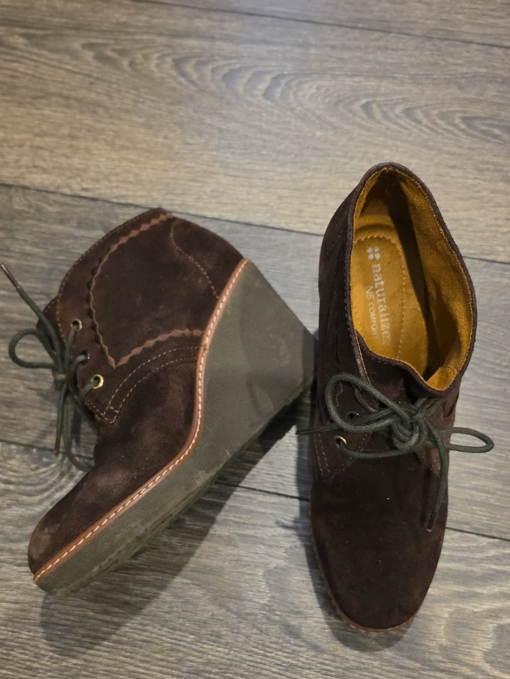 Women's Brown Suede Wedge Lace-Up Booties